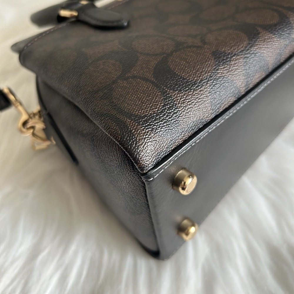 Coach Mini Darcie Carryall Brown Black Signature Canvas Leather Excellent - Picture 7 of 15